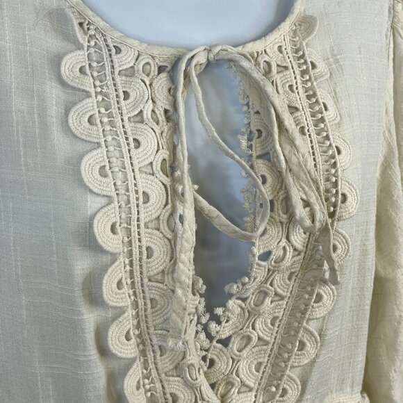 Max Studio Cottagecore Boho Crochet Peasant Top Size M Ivory - Picture 4 of 12